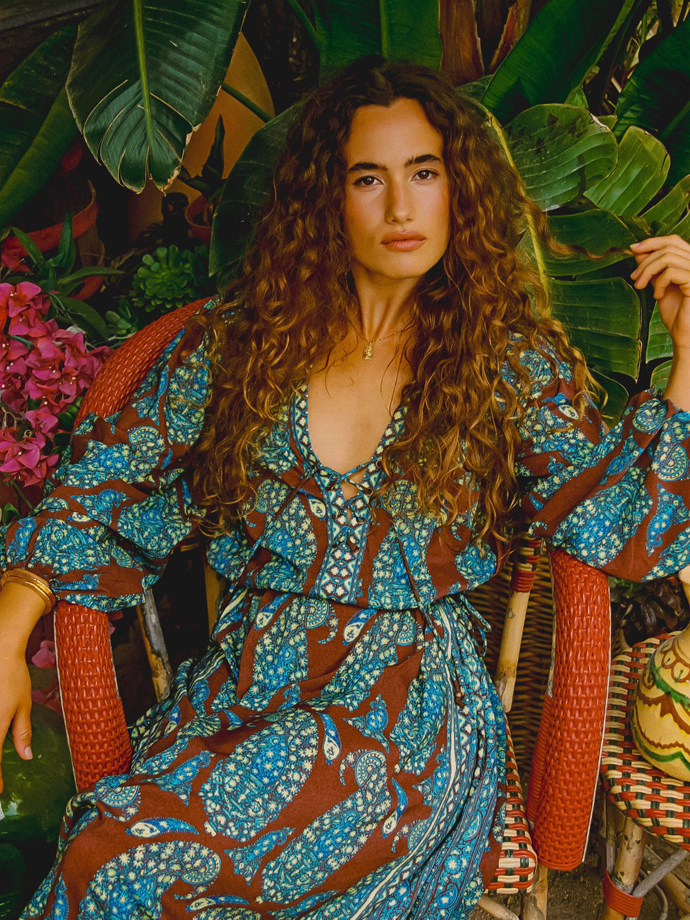 calico lace up maxi smock dress | Boteh