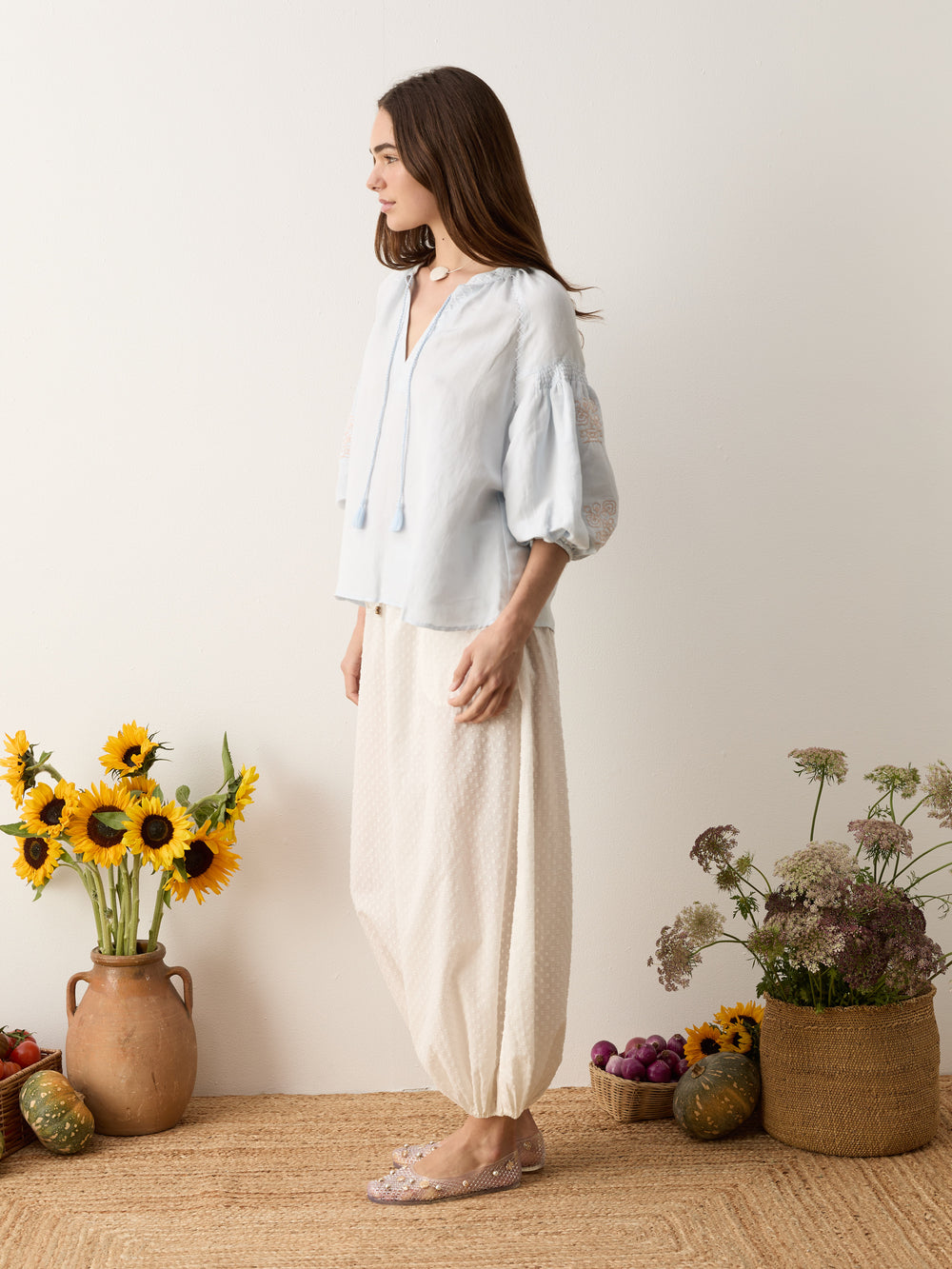 malissa embroidered blouse sky | Boteh