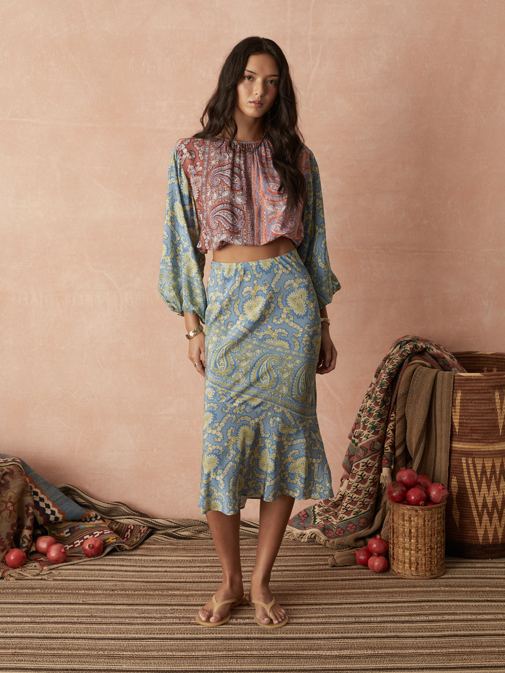 caravane silk bias skirt