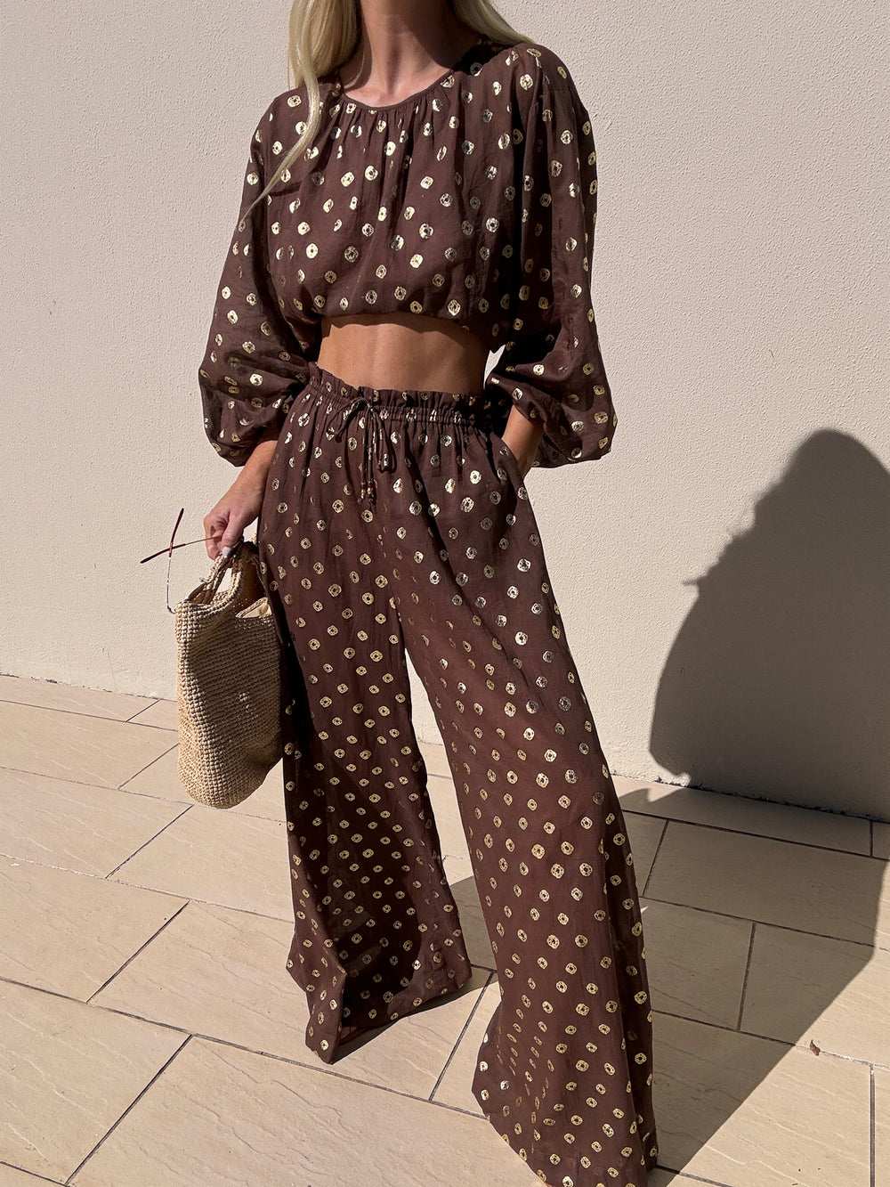 Bronzee Paperbag Wide Leg Pant | Boteh