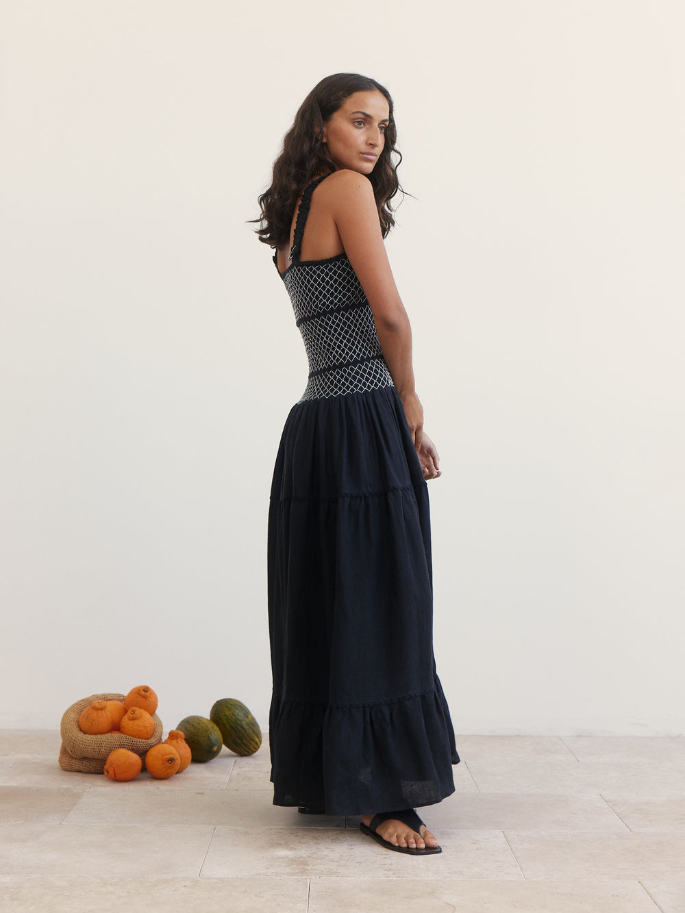 Shirred Maxi Dress w Split | Boteh